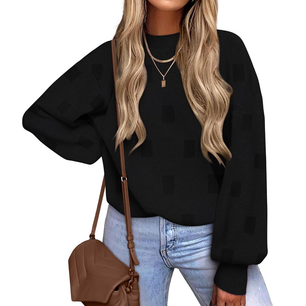 Women's Fashion Loose-Fit Round Neck Solid Color Long-Sleeve Top