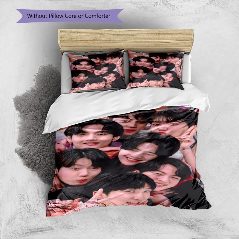 K‑pop Boy Group 3 Pieces Duvet Cover Set, Cute Group Selfie Print Bedding Set, Soft Bedroom Home Textile Without Pillow Core For Kpop Fans
