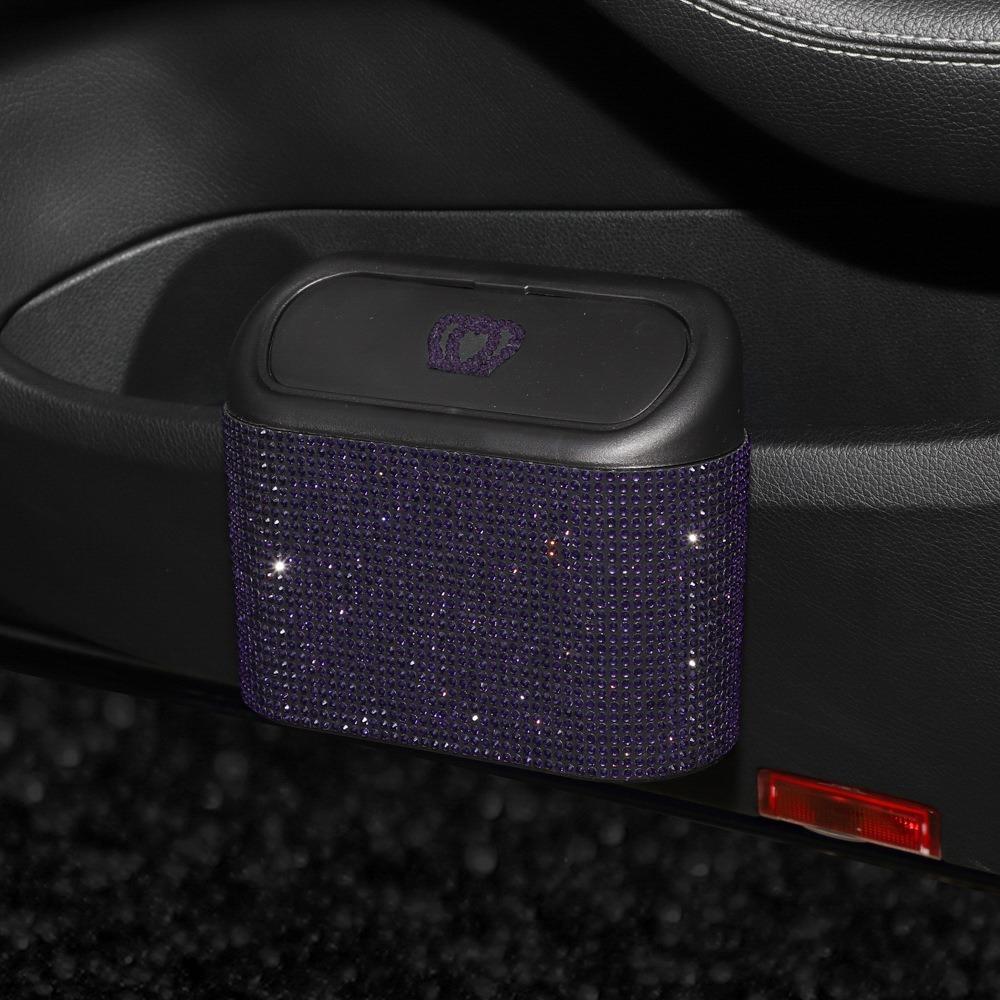 Shimmering Rhinestone Car Seat Back Trash Basket Hanging Mini Desktop Trash Can  Office