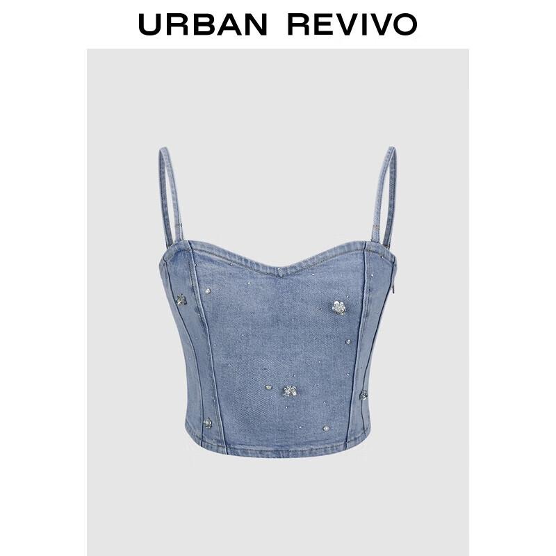 UR Women s Beaded Smocked Denim Camisole Shirt S