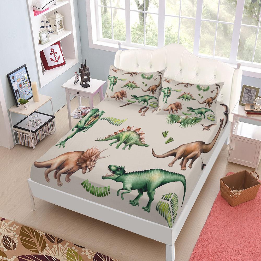 Jurassic Dinosaurs Children Fitted Sheet Set King Queen Double Full Size Bed Linen Set