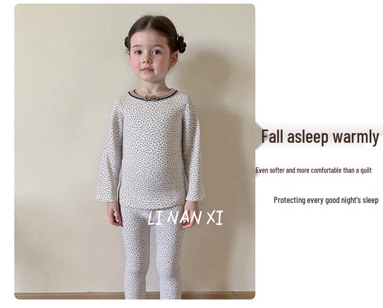 Girls' 2025 Winter Pajama Set: Korean-Style Floral, Fleece-Lined, Comfortable Home Wear