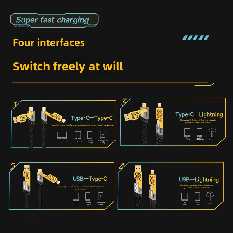 Încărcare Rapidă Patru-în-Un PD cu Două Capete Type-C Multifuncțional Portabil USB pentru Notebook