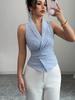 European Striped Sleeveless Tie-Waist Irregular Vest Shirt for Summer 2026