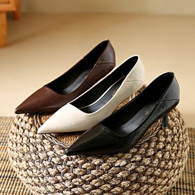 Escarpins à talons bas pour femmes en cuir à bout fermé et bout pointu à petits talons, confortables à enfiler, chaussures de travail pour femmes, chaussures de mariage