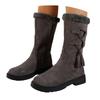Women's Fashionable Casual Fleece Lined Thick Warm Versatile Everyday Mid Calf Boots Leather Boots for Women Mid Calf
