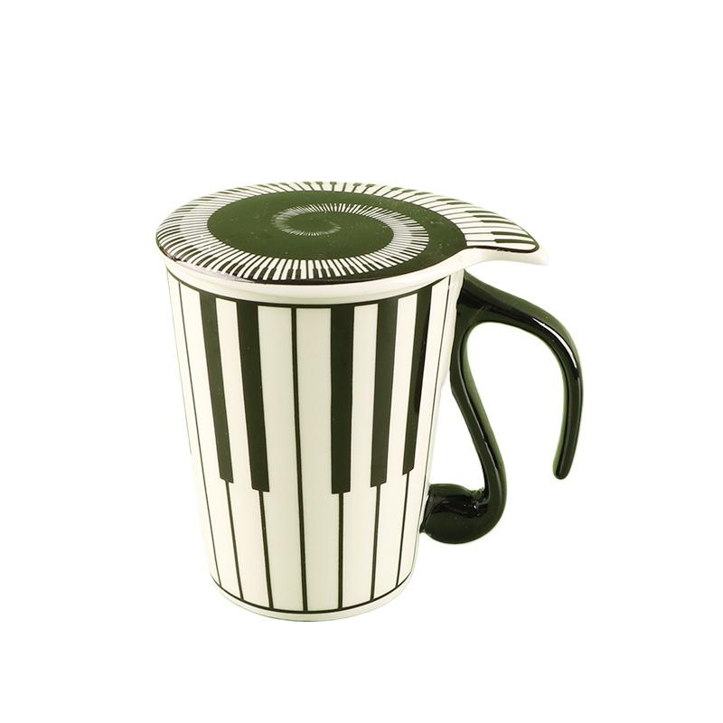 Ceramic Note Cup with Cover, Simple Household Creative, Music Score, Piano Keyboard Mug, Coffee Couple Mug, Office Gift