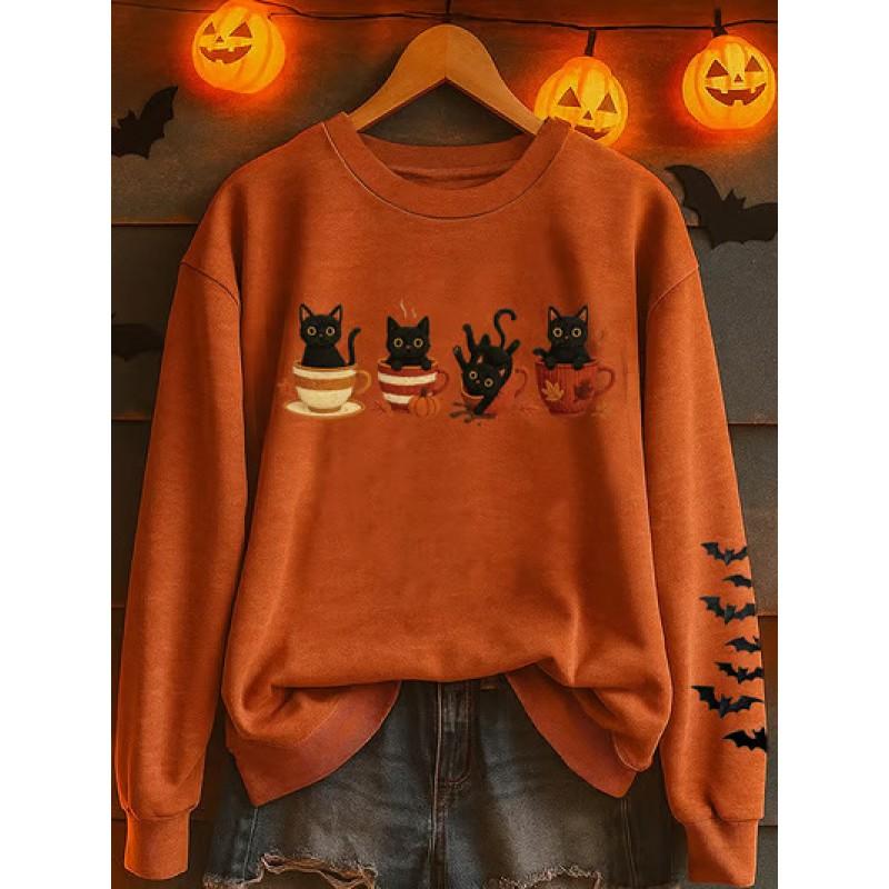 '' Halloween 3D Digital Print Casual Hoodie Women Animal Soft Cotton Blend Long Sleeve Regular Fit