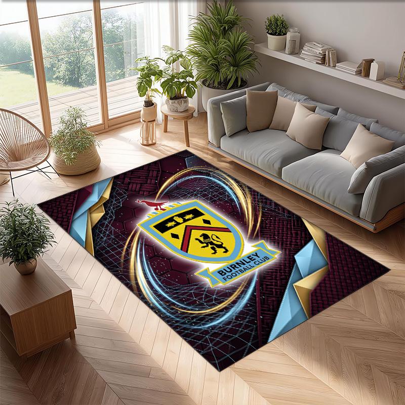 Burnley Football Print Crystal Velvet Rug, Comfortable Water Absorbent Non Slip Indoor Floor Carpet