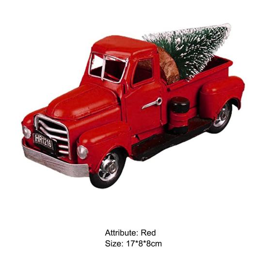 Truck Miniature Vintage Chic Metal Eye-catching Christmas Red Truck Decor for Home