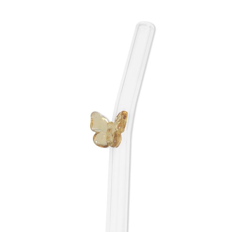 Transparent Bent Butterfly Glass Straw for Juice & Milk - High Temperature Resistant Stirrer