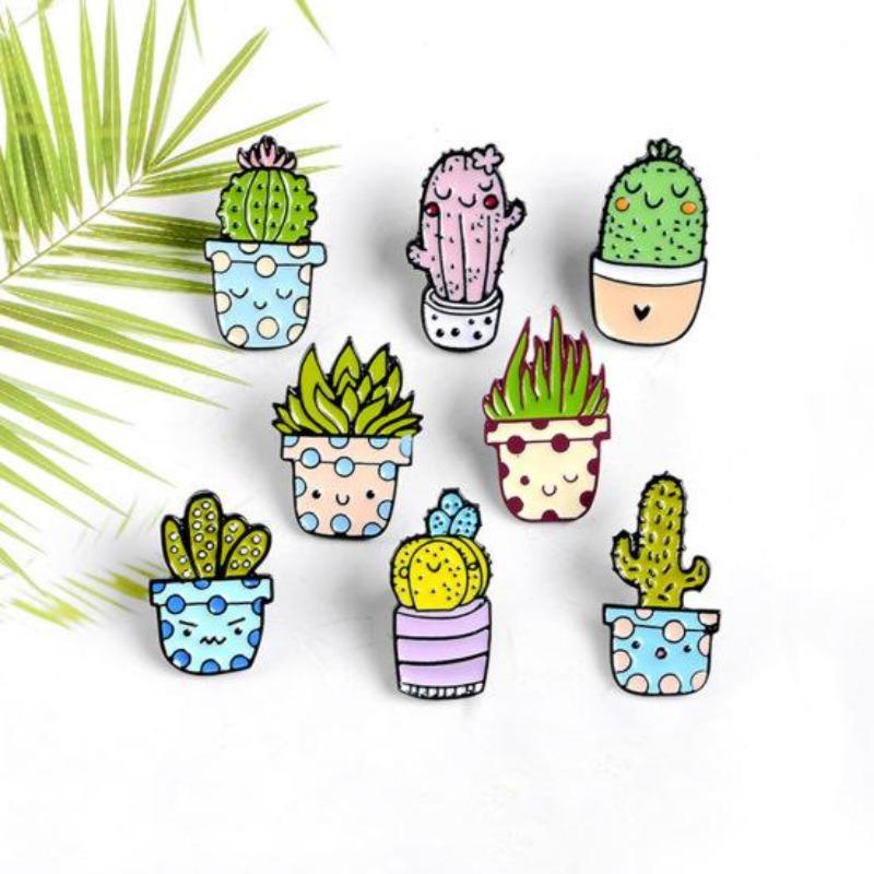 Unisex niedliche Cartoon-Kaktus-Sukkulenten-Emaille-Pflanzen-Brosche, Anstecknadel, Schmuck, Geschenk