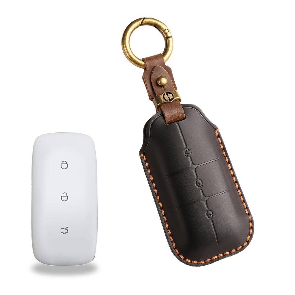 Retro Key Cover Is Suitable for Geely Xingyue Car Boyue Pro Shell Buckle Handmade Leather Key Protection Bag