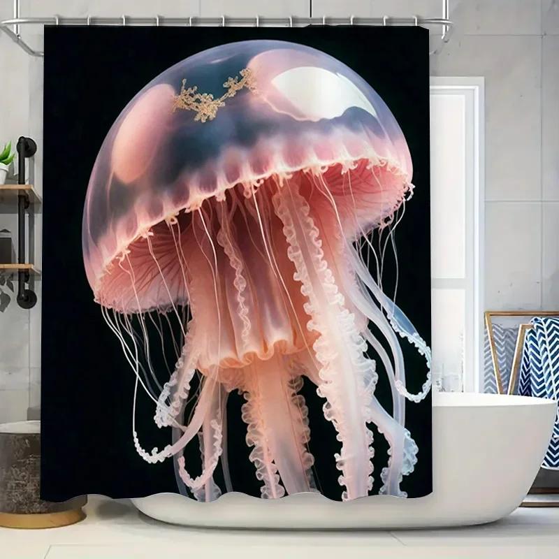 

Stunning Jellyfish Bath Curtain Waterproof Decorative Shower Curtain For Bathroom, Pink White Colorful Printed Home Decor Item W60H190(CM)-1 Pcs