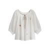 Levis Embroidered Round Neck Pullover Three-Quarter Sleeve Shirt Women Shirts White 39656-0000