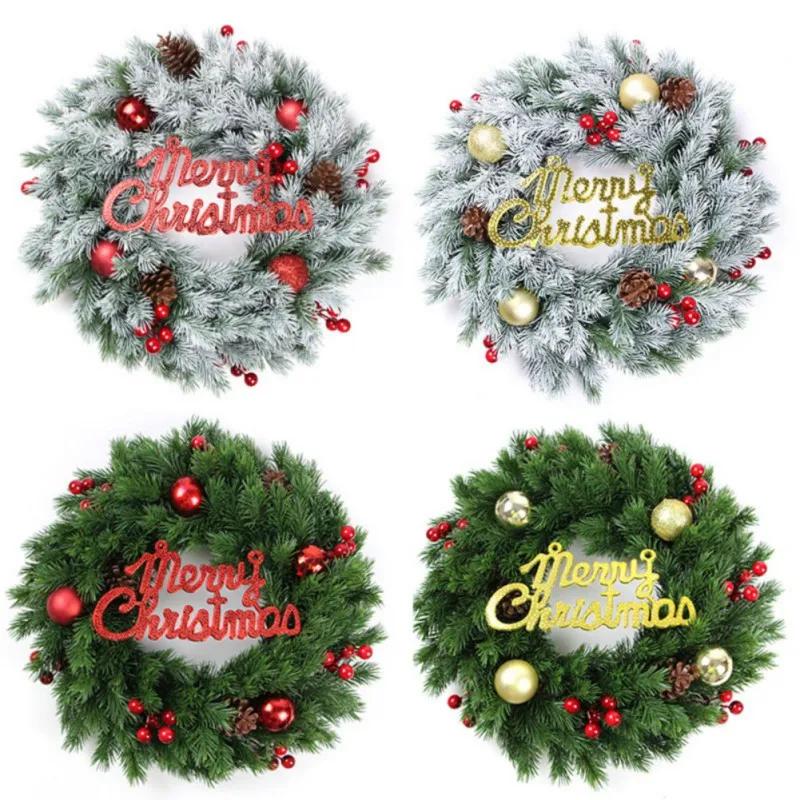 35cm Merry Christmas Wreath Front Door Artificial Pine Needle Snow Garland Christmas Decoration New Year Navidad Home Decor
