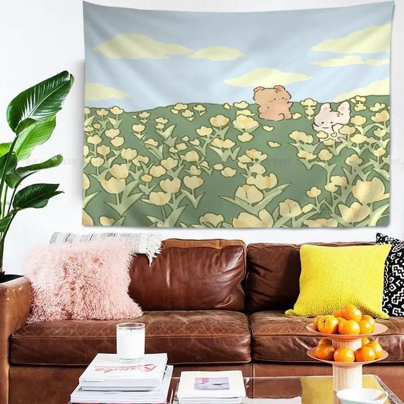 Гобелен для гостиной в офисе с изображением милого маленького кролика из мультфильма — фото 11