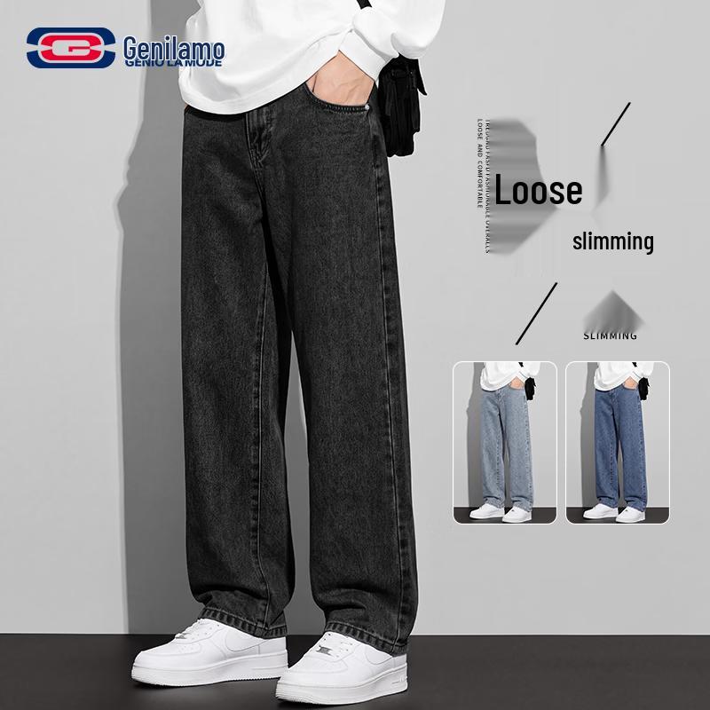 GENIOLAMODE Men's Retro Loose Straight-Leg Jeans