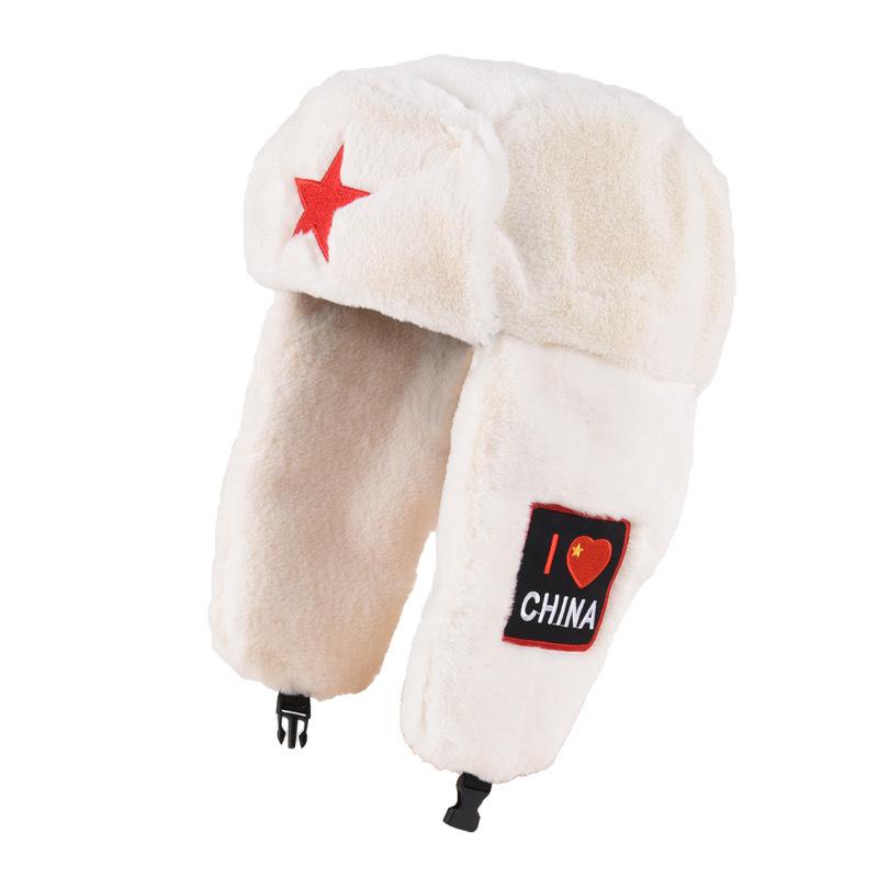 Plush Lei Feng Hat for Women In Winter Warm Ear Protection Cotton Hat for Men Outdoor Cycling Windproof Cold Red Five Pointed Star Tide