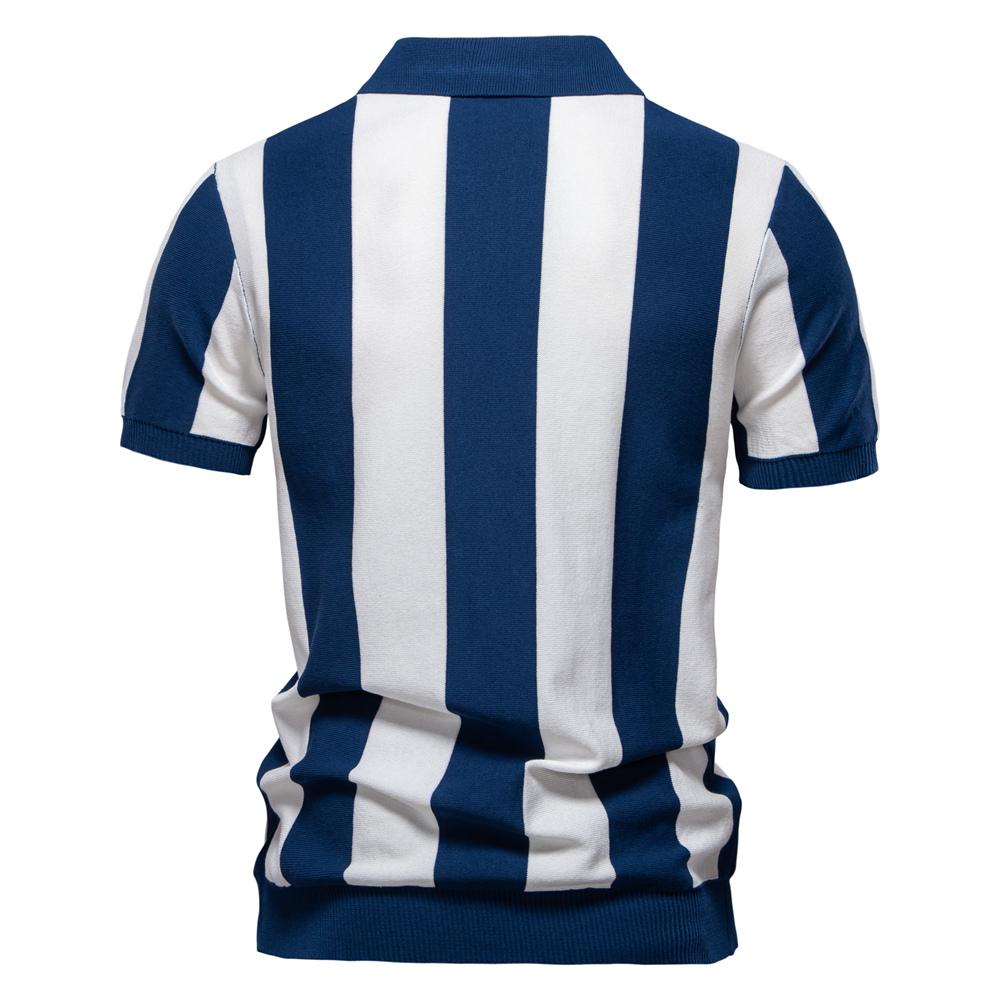 AIOPESON 2025 New Summer Men's Breathable Striped Sweater Polo Shirt Casual Short Sleeve Comfort Fit Knitted Polo Shirt
