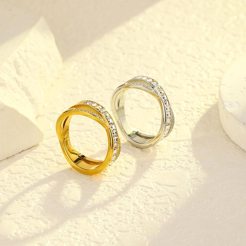 Temperament and High-end Zircon Cross Titanium Steel Ring Women's High-end Index Finger Trendy Ring