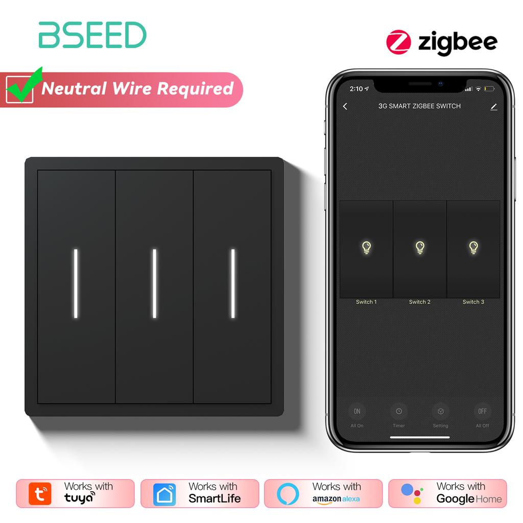 BSEED Zigbee 1/2/3/4Gang Smart Light Switches Mechanical Click Buttons Roller Shutter Blinds Switch EU Wall Socket With 20W USBC