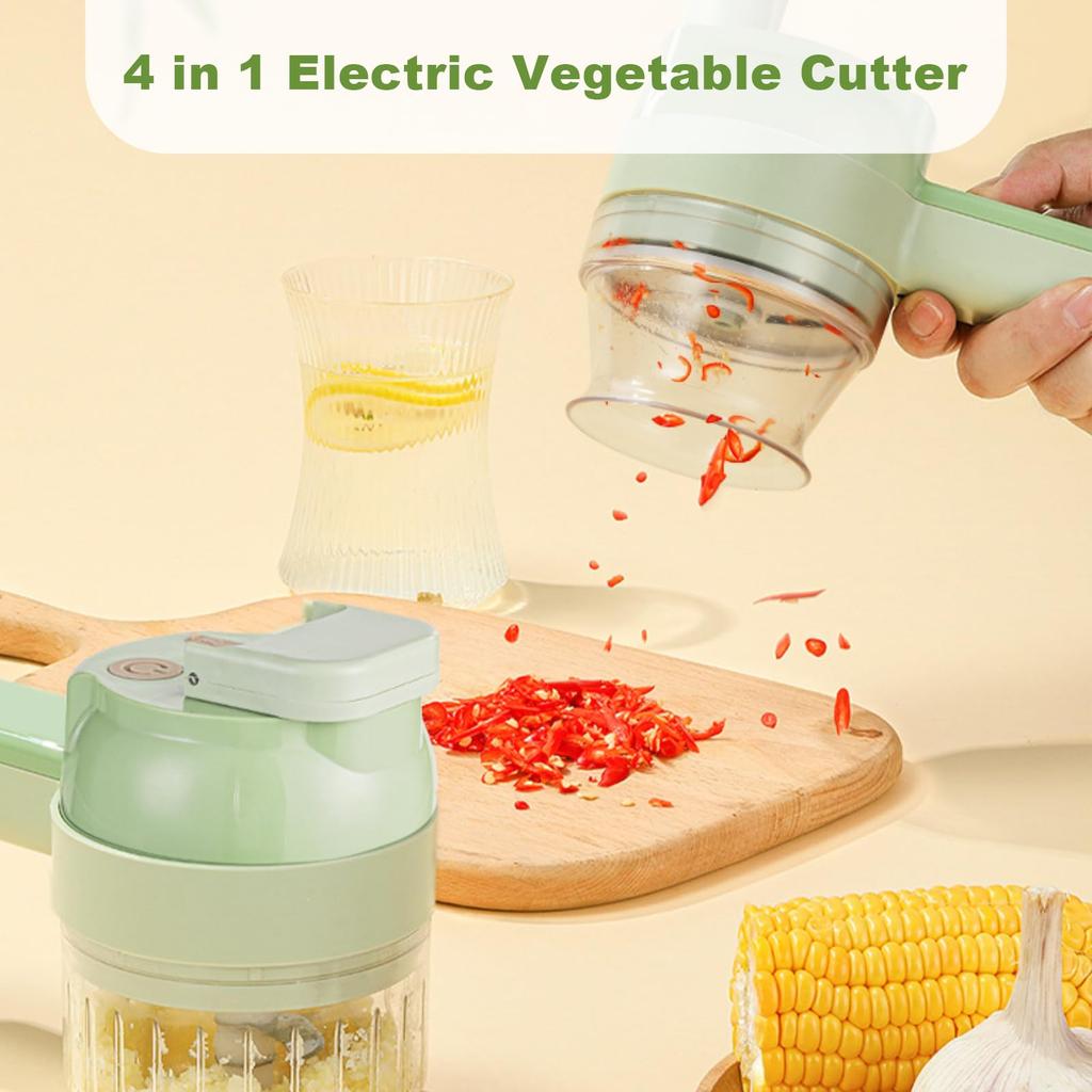 4-in-1 Handlicher Elektrischer Gemüseschneider Kabelloser Food Processor Gemüseschneider Set Pfeffer Knoblauch Stampfen Gehacktes Kochzubehör