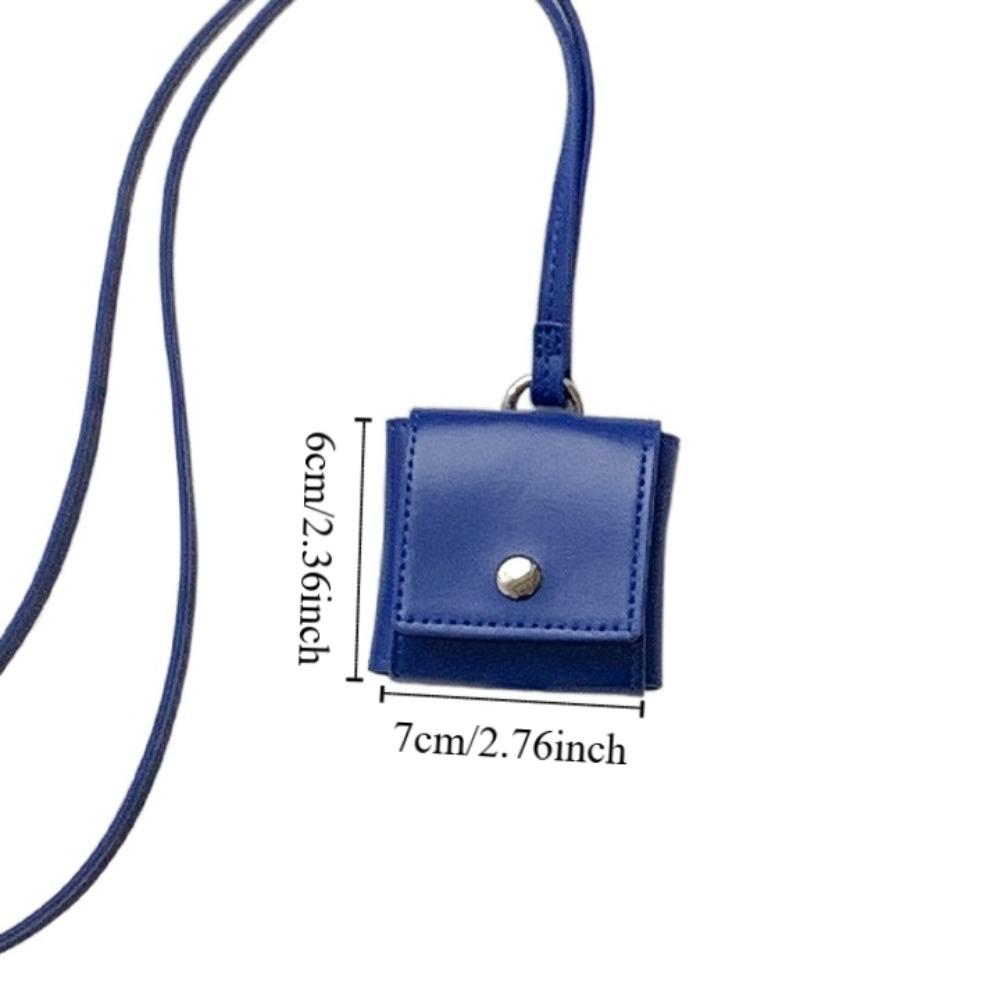 Portable Hanging Neck Headphone Bag PU Leather Square Lanyard Lipstick Bag Multifunctional Card Holder Small Coin Purse Women