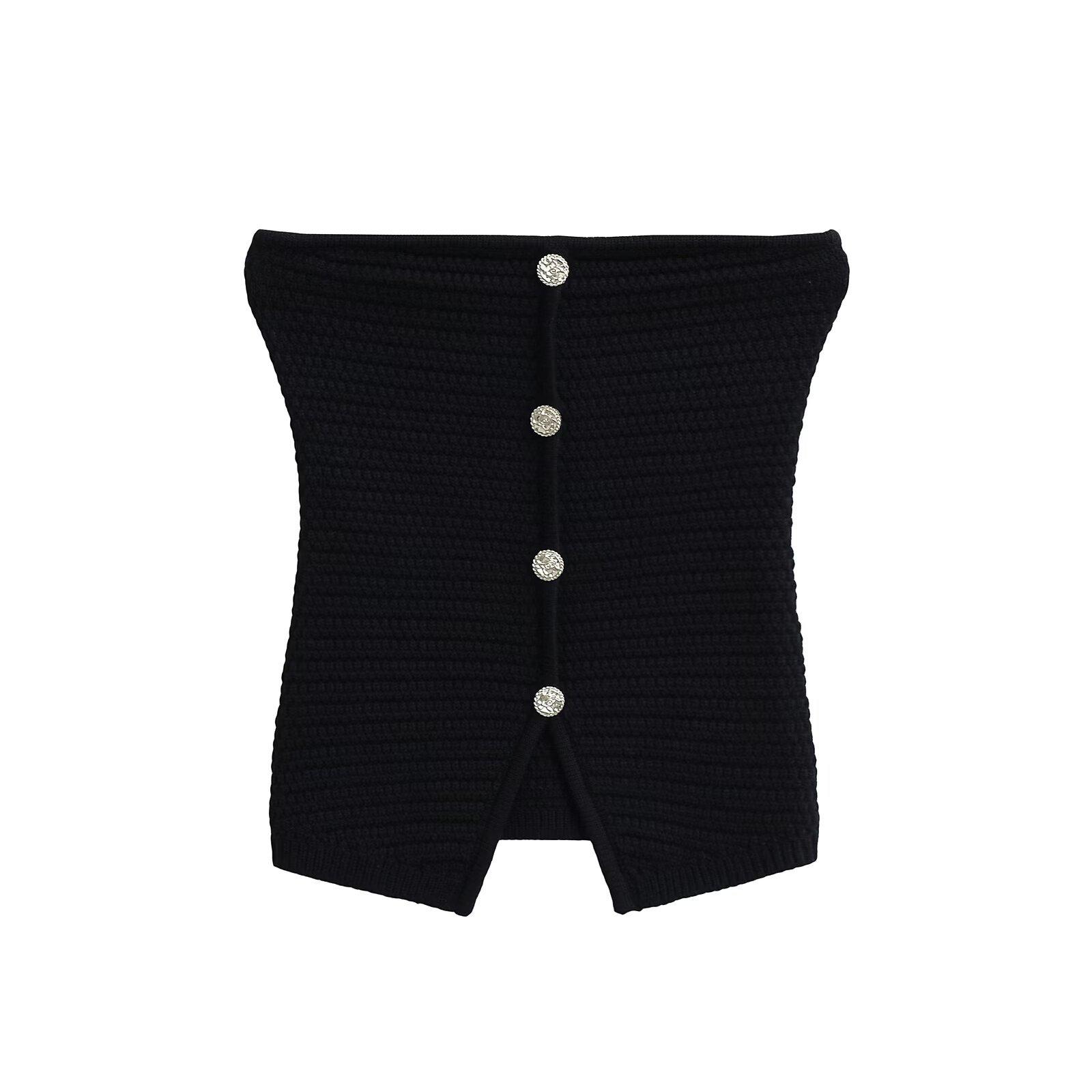 

Шикарный женский топ-бюстье на весну/лето 2025 с деталями на пуговицах Small чёрный