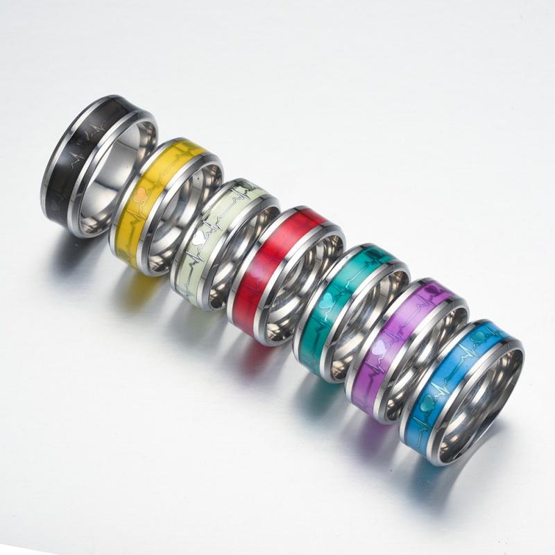 Leuchtender Herzschlagring aus Edelstahl, EKG-Titan
