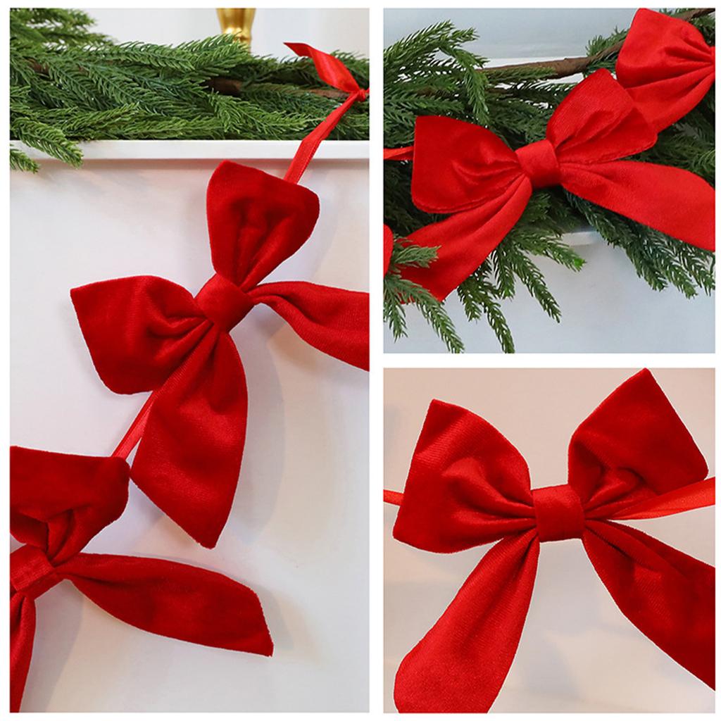 Christmas Velvet Bow Garland Christmas Decoration Xmas Decor Reusable Ornament Bow Garland Banner For Wall Store Bar Holidays