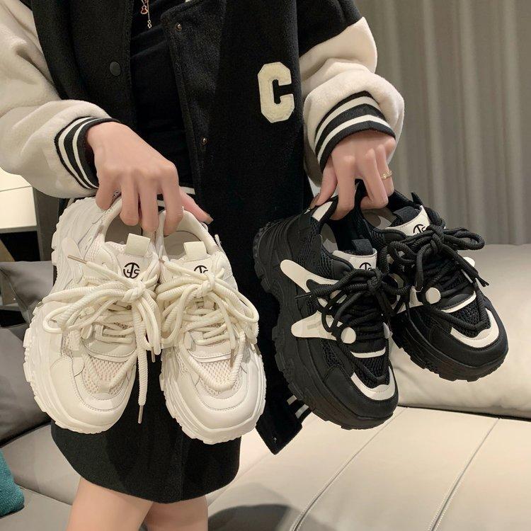 Platform Dad Shoes Women's Shoes Summer Thin 2025 New Heightening White Versatile Casual Breathable Casual Sports Shoes