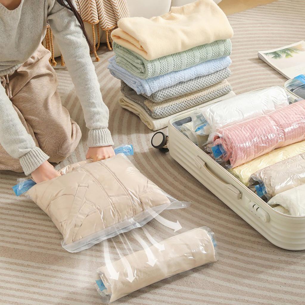 Portable Hand Roll Compression Bags Clothes Blankets Vacuum Storage Bag Non Pumping Sealed Bag Travel Organizer Bag