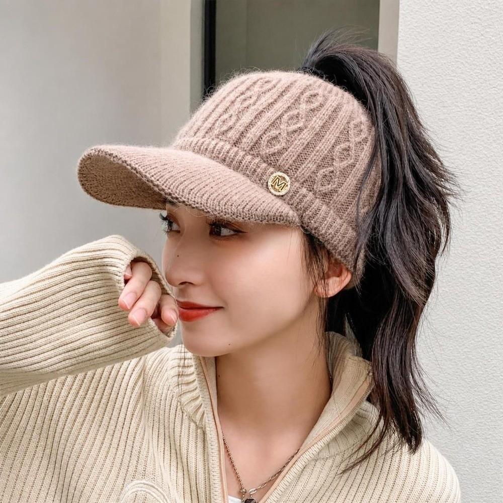 Empty Top Duck Tongue Cap Padded Warm Visor Cap Fashionable Ponytail Hat Autumn and Winter