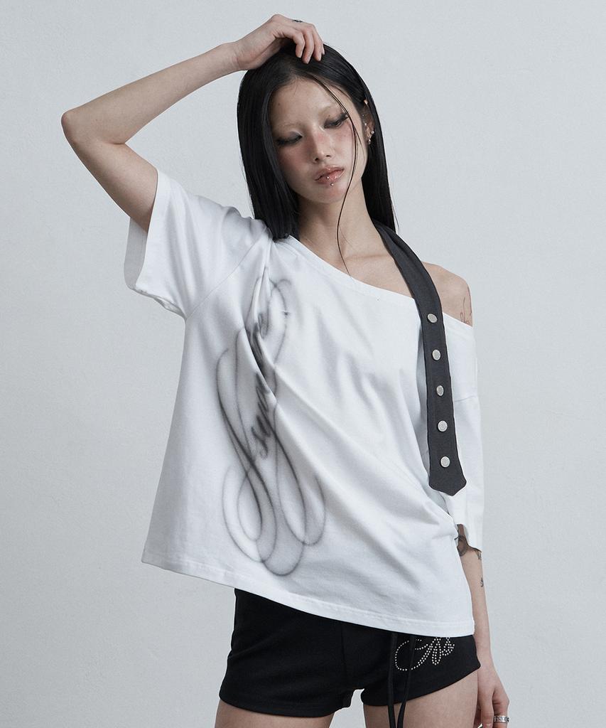 Aejeuyua Belted Halter Off-Shoulder Tee White