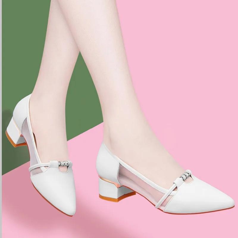 Fashion Block Heel with Medium Heels Ladies Pumps Pointed Toe Chunky Moccasins Women's Shoes Genuine Mark on Sale Fashion Vacation Shoe
