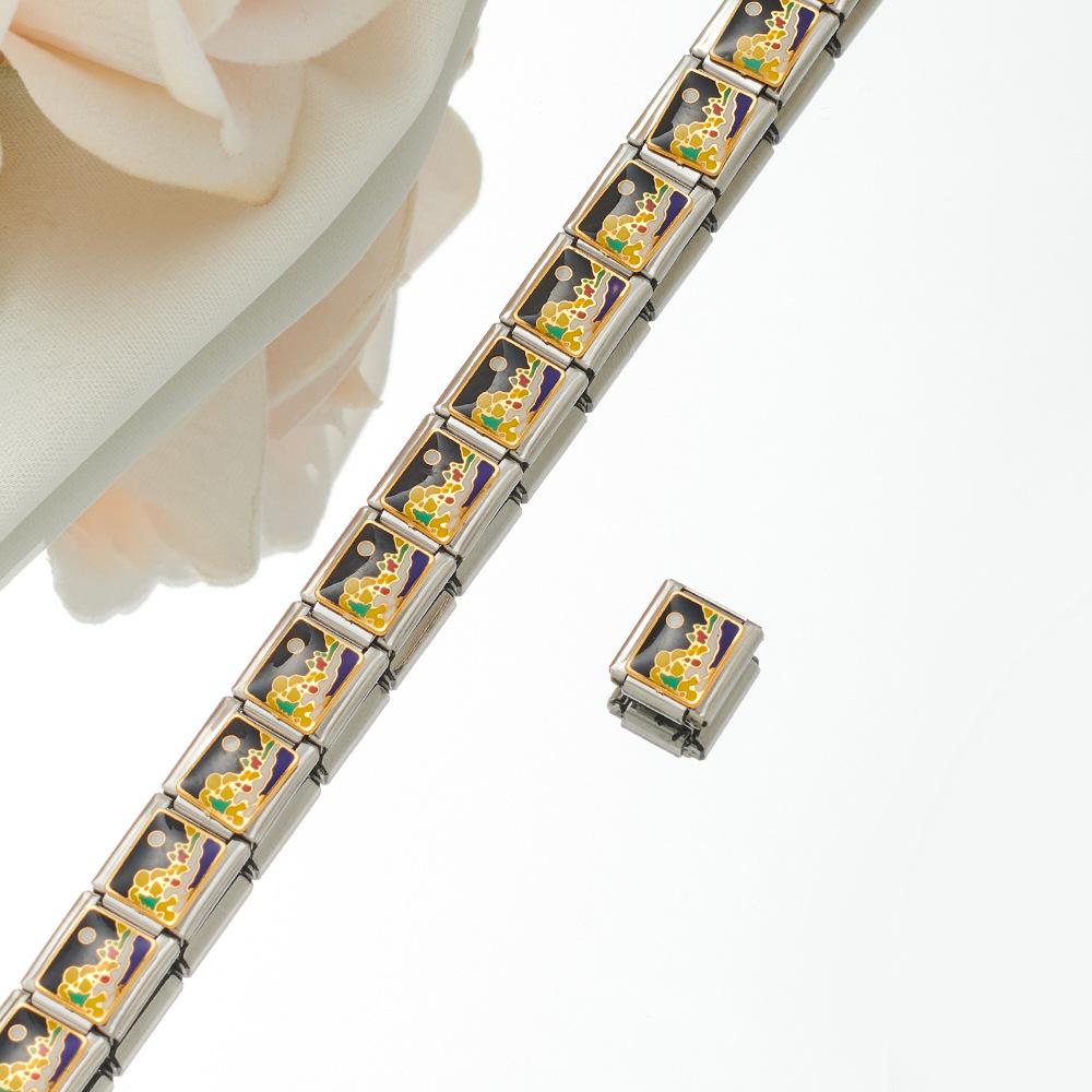 2024 DIY Personalized Shiny Classic Burger Coffee Beverage 304 Stainless Steel Italian Charm Bracelet Link 9mm * 10mm Module