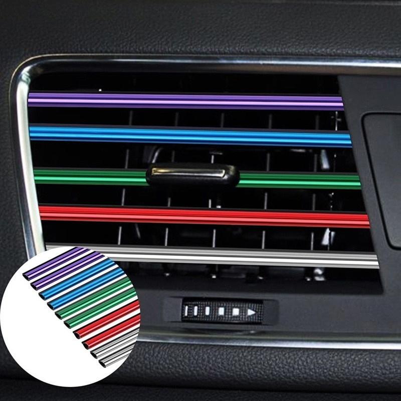 10pcs/set Car Styling Mouldings 20cm Interior Air Vent Grille Switch Rim Trim Outlet Scratch Guard Protector Car Styling Strip