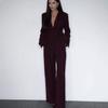 European and American women's wear 2025 autumn new arrival: elegant waist-cinching long-sleeve suit high-waisted straight-leg pants deep V two-piece 