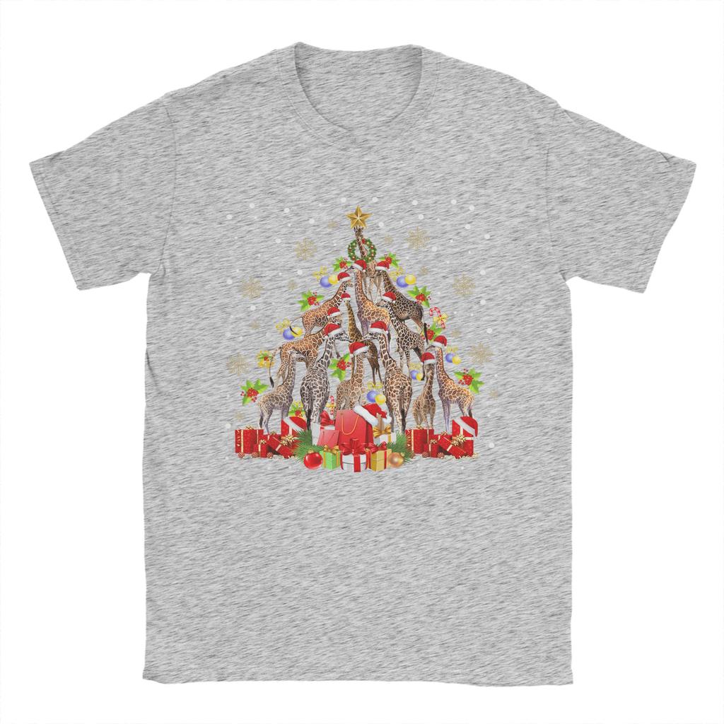 Giraffe Christmas Tree Light Sweater Xmas Ugly T-Shirt  Harajuku T-Shirts Short Sleeve Funny Tops Cotton Round Neck Top Tees