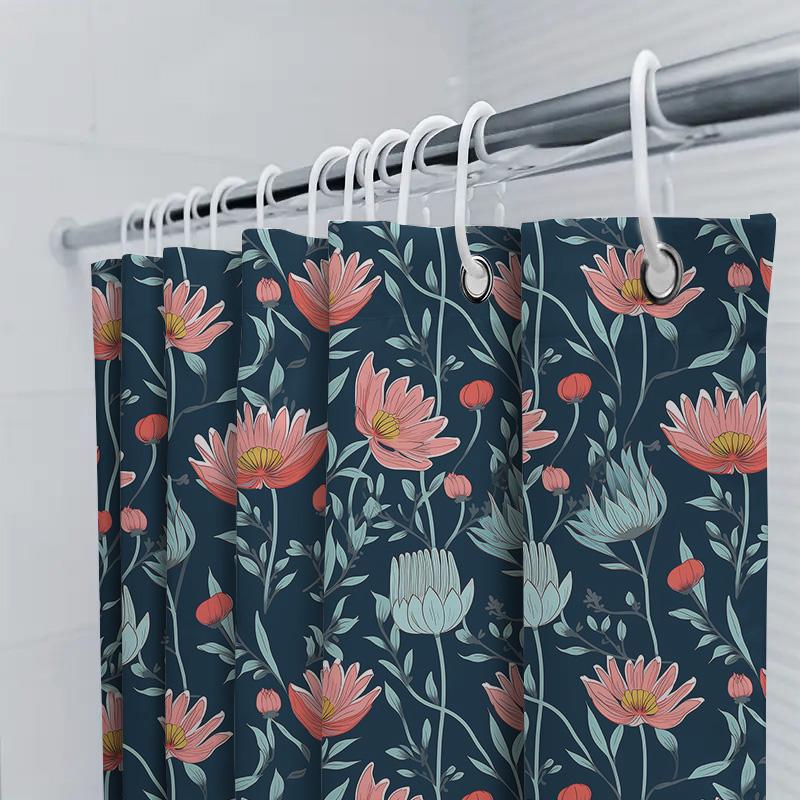 Modern Floral Print Shower Curtain Waterproof Fabric Decoration Home Bathroom Decor Custom Size Available