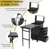Professional Make-up Table Station W/Wheel&Drawers Foldable Rolling Manicure Table Portable Nail Table Desk Lockable Makeup Case