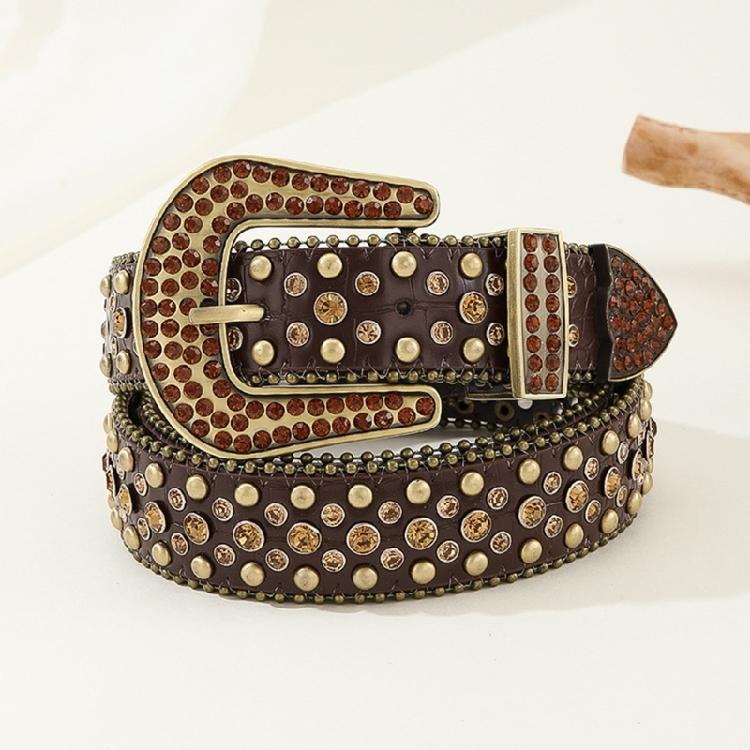 Fashion Adult Rhinestone Belt PU Waist Belt Wear Resistant Shimmering Belt