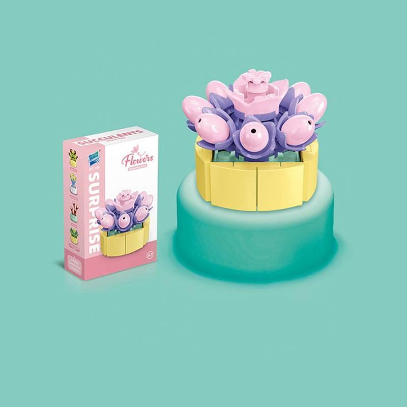 Small Children Puzzle Particle Building Block Flower Flexing Potted Model Toy