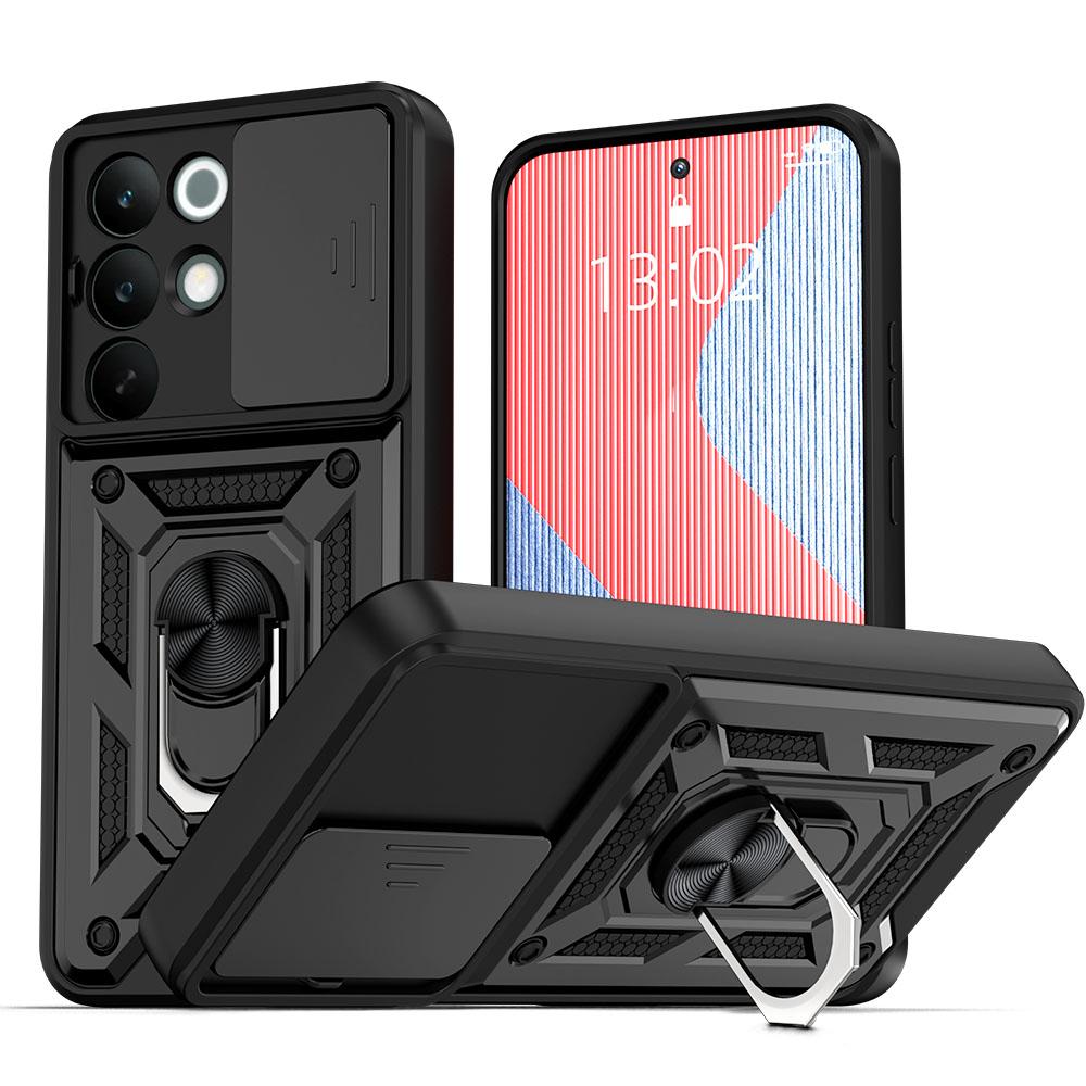 KEYSION Shockproof Armor Case for Realme C85 5G Slide Camera Lens Protection Ring Stand Phone Back Cover for OPPO Realme C85 Pro