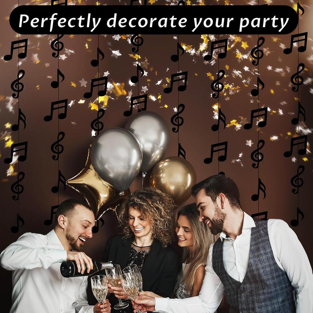 8PCS Music Notes Party Decorations, Black Musical Note Hanging Swirl, Music Theme Party Supplies, Musical Notes Garland for Concerts, Music-Theme