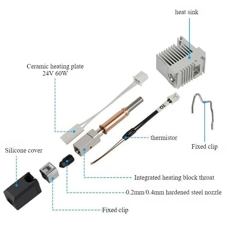 Anycubic Kobra3 Upgraded Ceramic Hot End Kit New Hardened Steel Nozzle Extrusion Print Head 60W