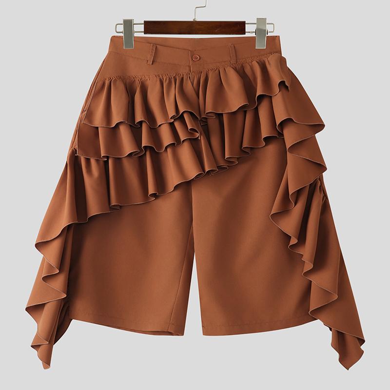 

INCERUN Men Zipper Waist Irregular Ruffled Layers Casual Capri Pants 5XL оранжевый