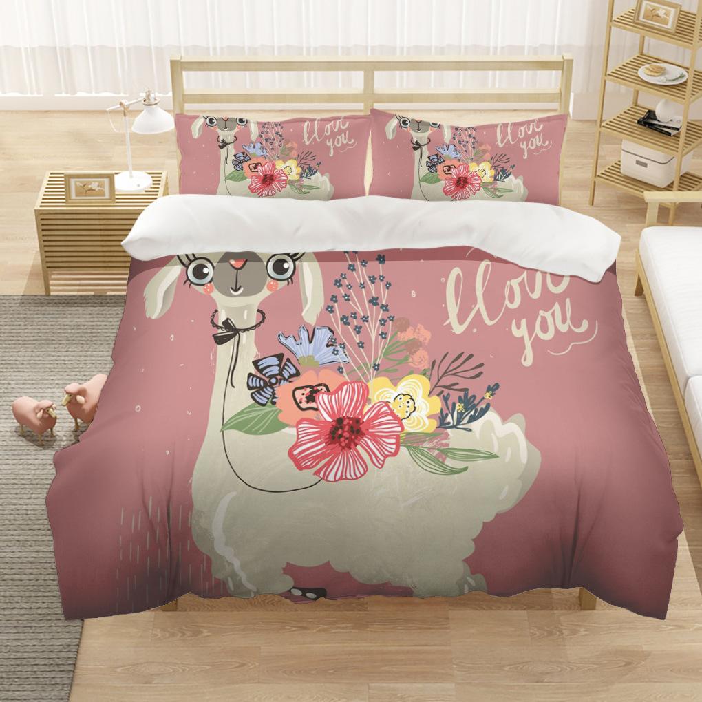 

Мультяшный пододеяльник Альпака размера Кинг/Квин, милый комплект постельного белья с домашними животными для детей, модный дикий мир, 2/3 предмета, полиэстеровый пододеяльник EU single(135x200cm)