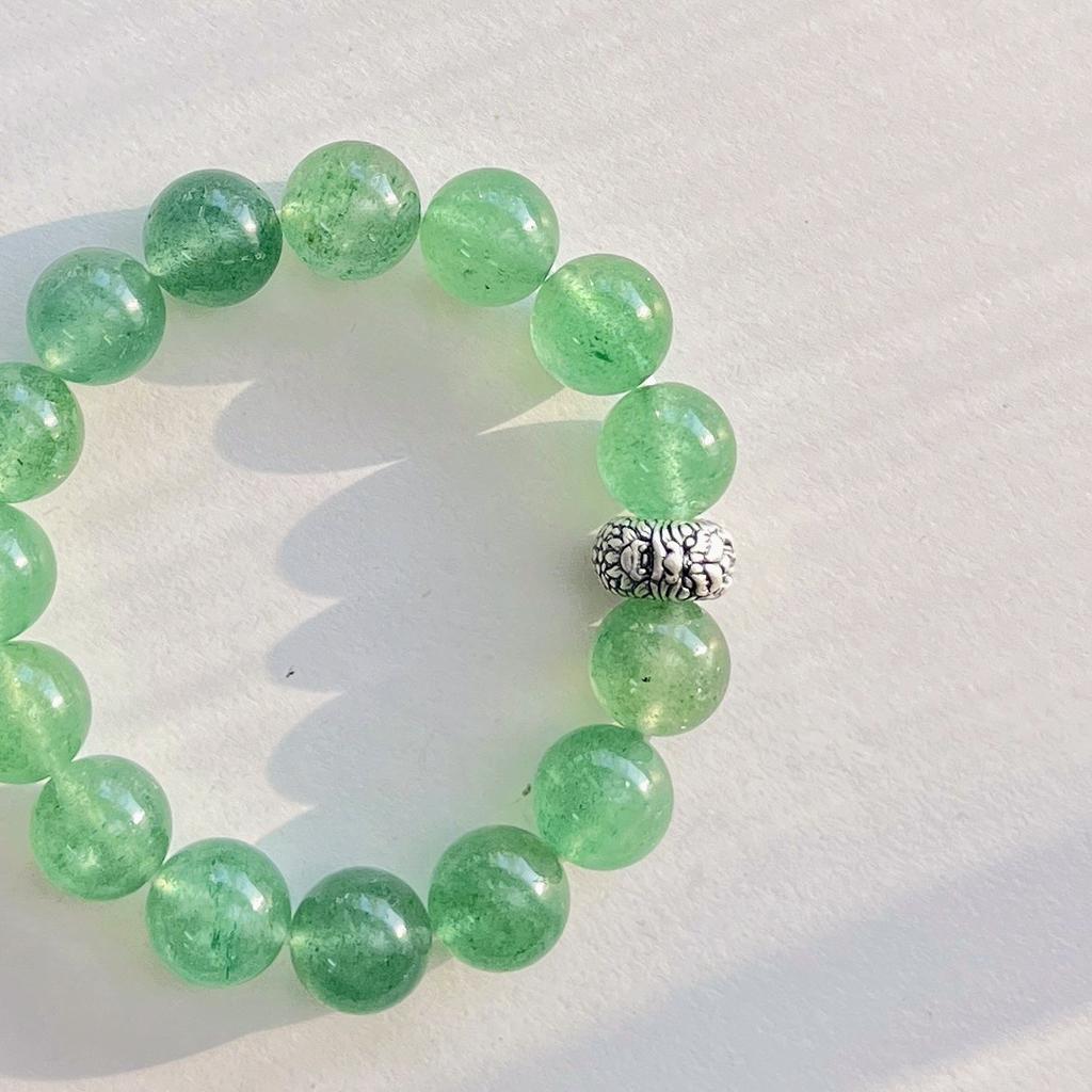 12Mm925 Silver Large Particle High Quality Natural Green Strawberry Crystal Bracelet